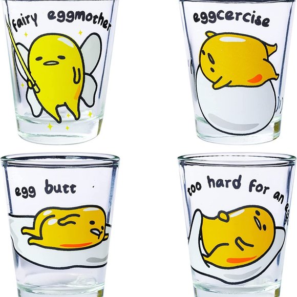 Sanrio Gudetama Shotglass Set 4pc Mini Glasses Lazy Egg Cute Kawaii - Picture 1 of 1